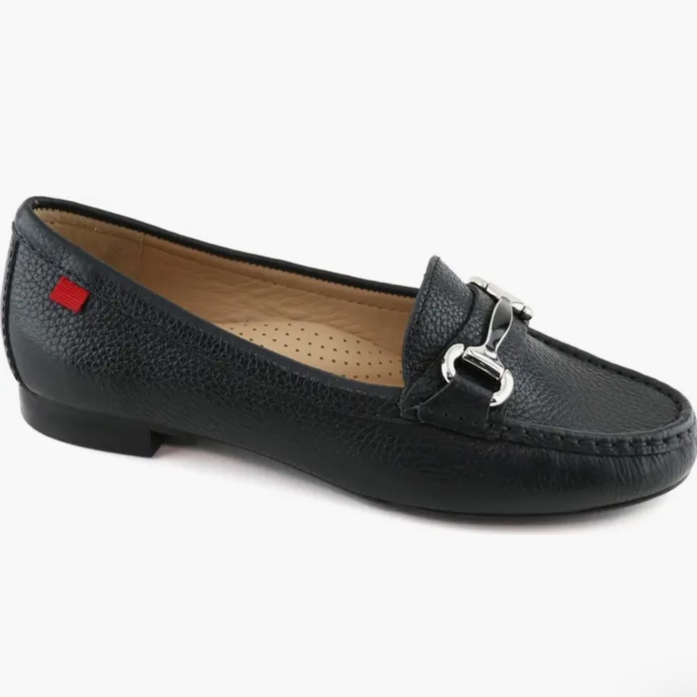 Black Leather Loafers with Gold Accents